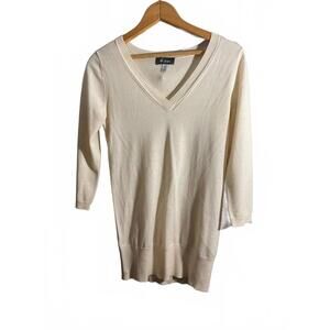 Ibex Cream Long Sleeve Wool/Silk  V-Neck Sweater XS
